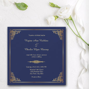 Classy Royal Blue Gold Frame Faire-part de mariage