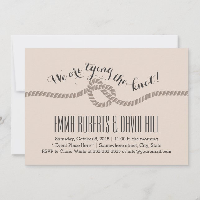 Classy Tan Tying to the Knot Wedding Invitations (Devant)