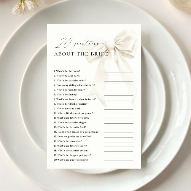 Classy White Bow 20 Questions sur le jeu de mariée (Créateur téléchargé)