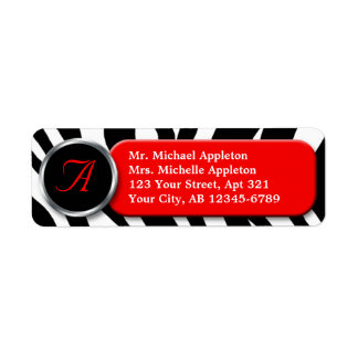 Classy Zebra Print Red Monogram Étiquettes de adre