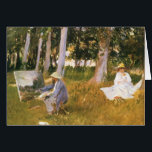 Claude Monet Painting, Edge of a Wood par Sargent<br><div class="desc">Claude Monet Painting By the Edge of a Wood (vers 1887) de John Singer Sargent est une peinture vintage de portraits d'art victorien. Claude Monet peint un paysage sur la toile d'un peintre dans un pré au bord d'une forêt. Sa future deuxième femme (Alice Hoschedé) le regarde peindre. Cette peinture...</div>