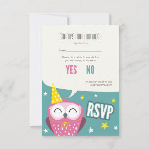 Claudette le parti Anniversaire de enfant Owl RSVP