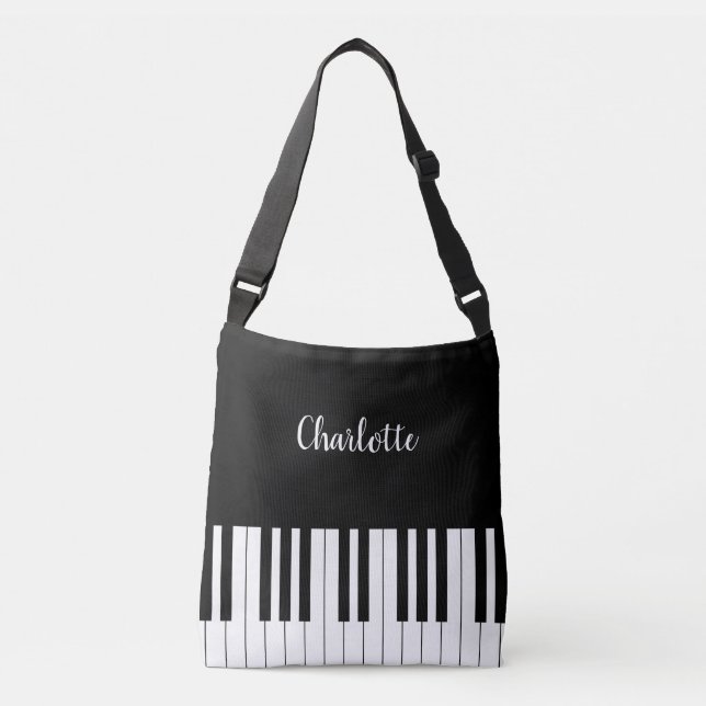 Clavier de piano, sac crossbody noir et blanc (Devant)