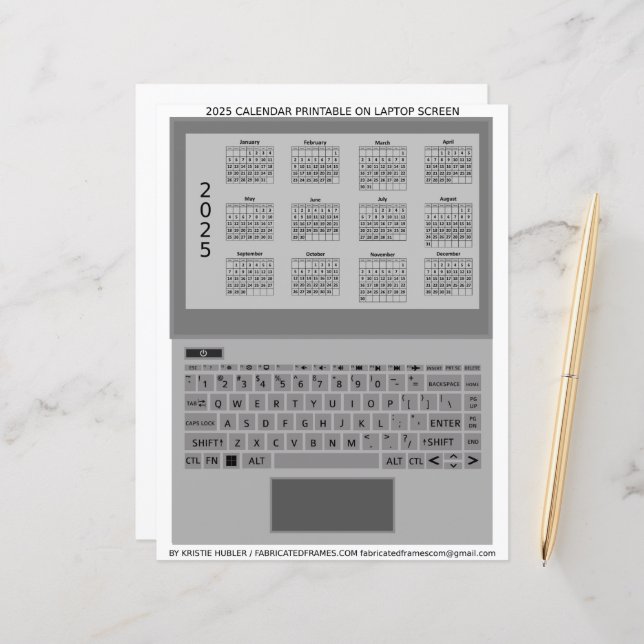 Clavier Ordinateur Portable Argent 2025 Calendrier (Devant/Arrière en situation)