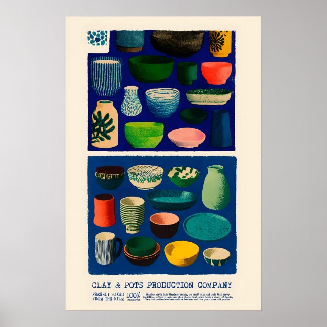 Clay & Pots Poster Midcentury Ceramic Art Print – (Devant)