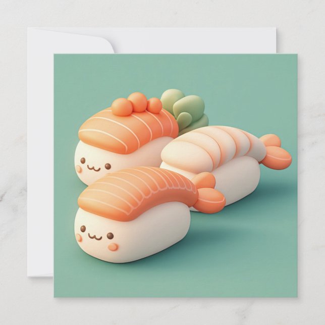 Clay Salmon and Shrimp Sushi Trio Postcard (Devant)