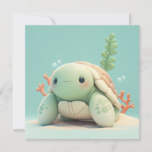 Clay Sea Turtle in Underwater Coral Reef Postcard (Devant)