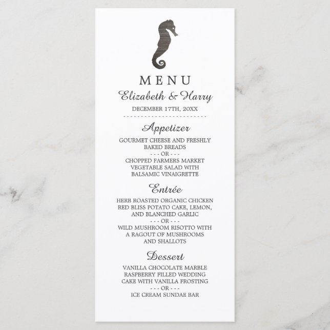 Clay Seahorse Beach Wedding Menu (Devant)