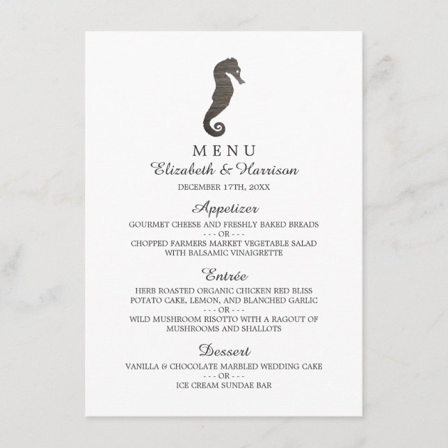 Clay Seahorse Beach Wedding Menu (Devant)