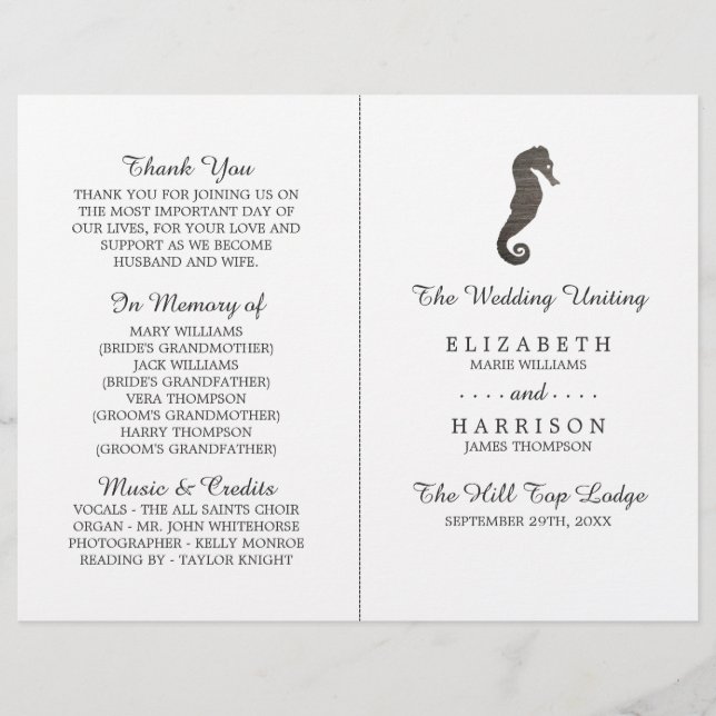 Clay Seahorse Beach Wedding Program (Devant)