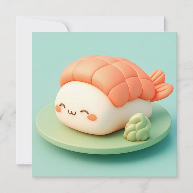 Clay Shrimp Nigiri Sushi with Wasabi Postcard (Devant)