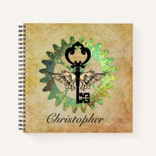 Clé ailée en vapeur et Carnet spiral à roue à cog