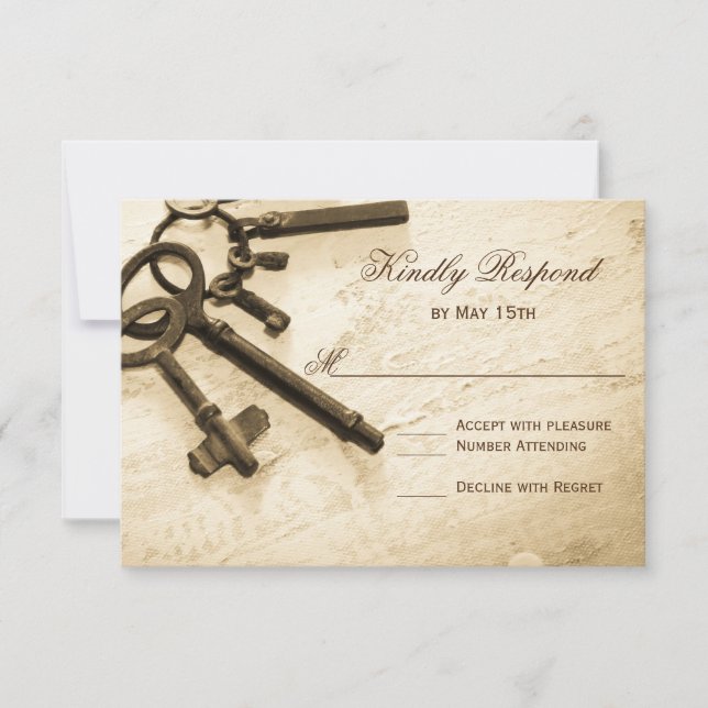 Clé de son coeur Vintage Mariage Cartes RSVP (Devant)