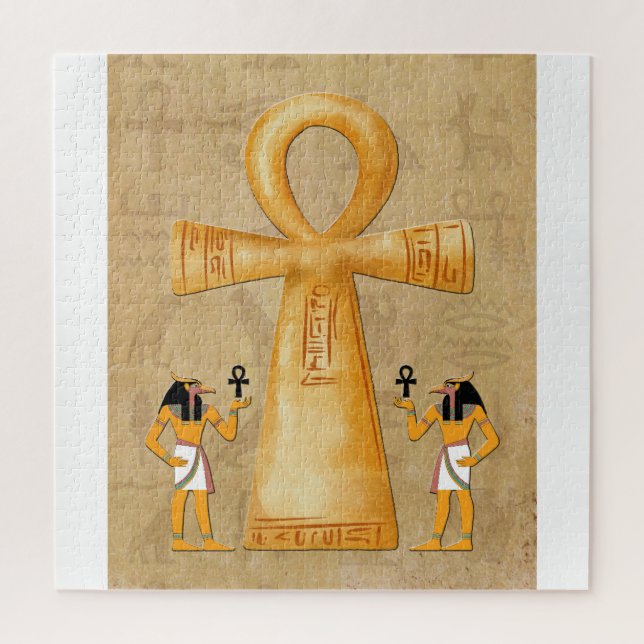Clé de vie Ankh sur puzzle en hiéroglyphe (Vertical)