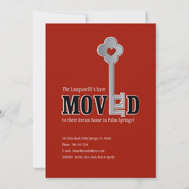 Clé et coeur, Red Moving Faire-part (Devant)