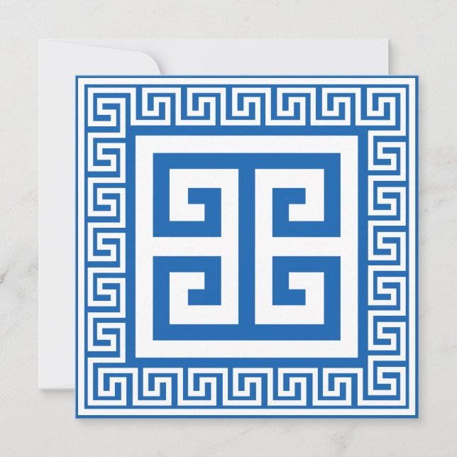Clé grecque Motif blanc et bleu carte design (Devant)