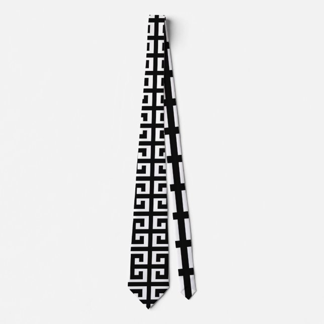 clé noire blanche grecque mens necktie cravate (Devant)