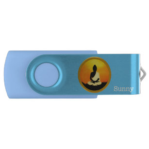 Clé USB Bouddha, lever et calligraphie sur bleu clair