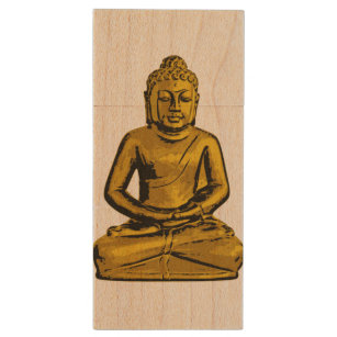 Clé USB Golden Buddha Statue, lecteur flash USB en bois