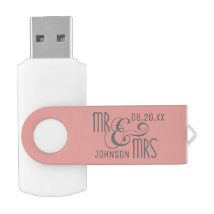 Clé USB Photos Mariages MR et MRS, couleur personnalisée