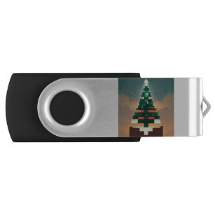 Clé USB Pixel Arbre de Noël Style Minecraft Abstrait