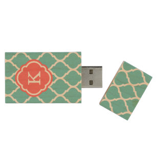 Clé USB Turquoise et corail Maroc Quatrefoil Monogramme