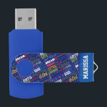 Clé USB Whimsical 60th Birthday Party Nom Monogramme<br><div class="desc">Typographie unique et spéciale thème 60e anniversaire décoration et cadeaux de fête. Le texte comprend féroce et fab à 60. fabuleux à 60, fête extraordinaire de 60ème anniversaire, extra spécial 60ème anniversaire, heureux 60ème anniversaire, rocking 60ème anniversaire, beau à 60, et extraordinaire 60ème anniversaire. Texte coloré clair en jaune, rose,...</div>