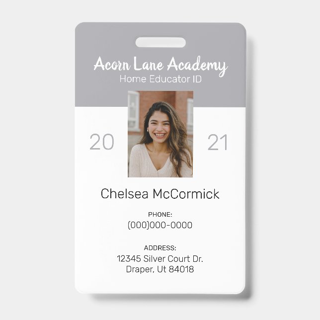 Clean Grey Homeschool Educator ID Badge (Avant)
