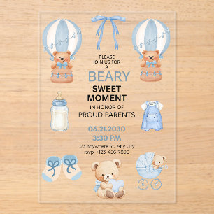 CLEAR BLUE 5X7 INVITATION BÉBÉ GARÇON EN ACRYLIQUE