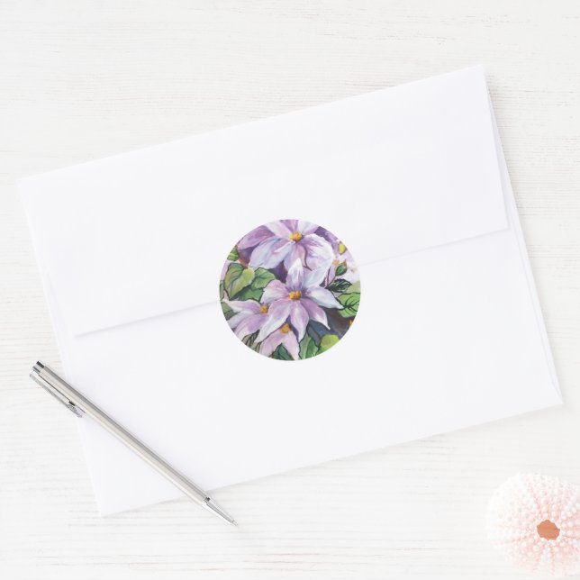 Clematis d'aquarelle STICKER ROND (Enveloppe)