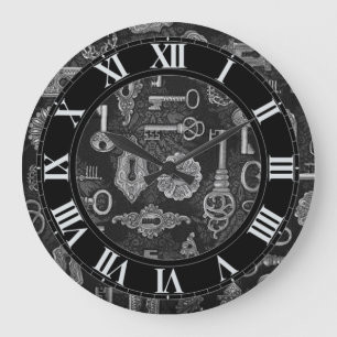 Clés Steampunk Argent et Trous de clé Horloge mura