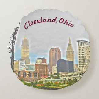 Cleveland, Ohio River Skyline Coussin circulaire