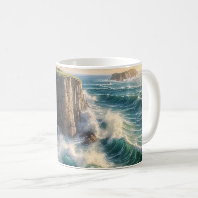 Cliffside Ocean Waves Coastal Landscape Coffee Mug (Devant droit)