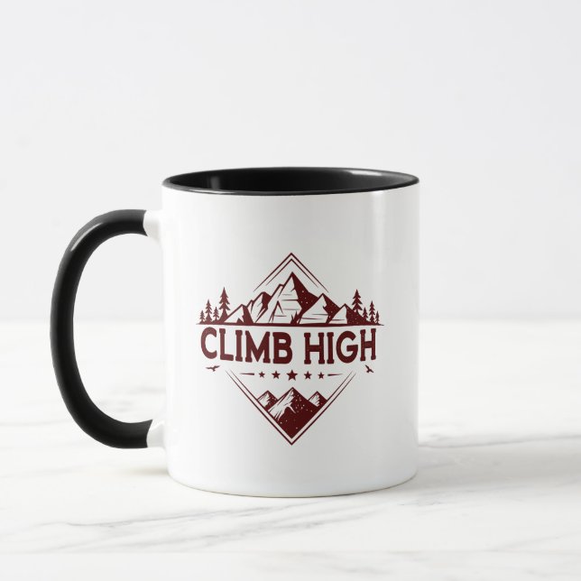 Climb High Mountain Mug – Hand-Drawn Motivational  (Gauche)