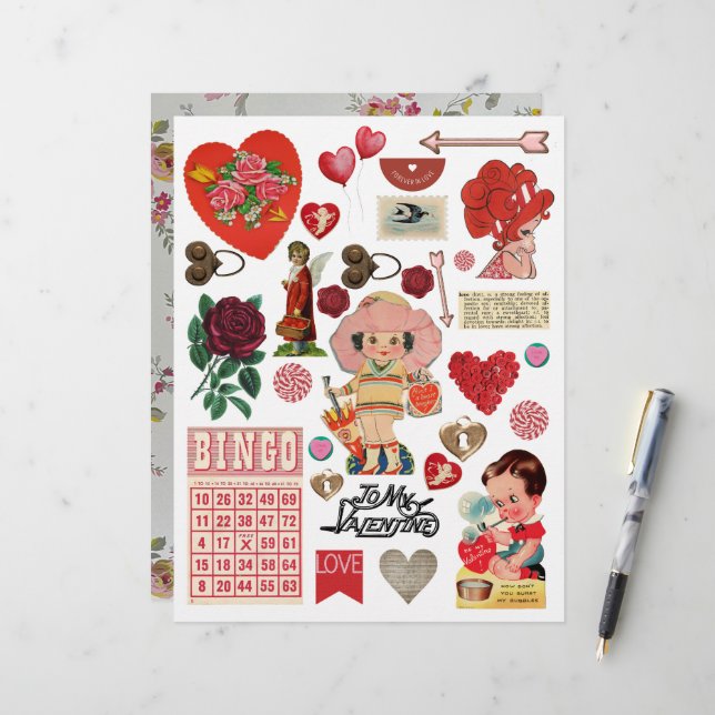 Clipart vintage d'Ephemera Valentine (Devant/Arrière en situation)