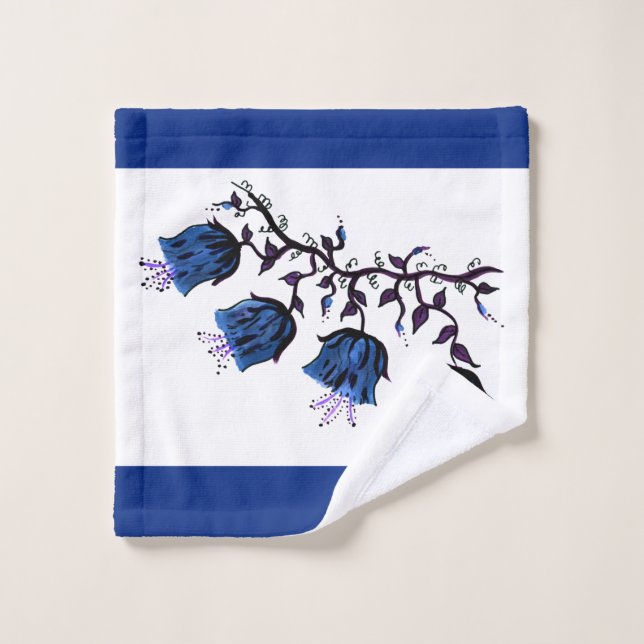 Cloches Canterbury Bleues sur Vine Fleurs Laver (Gant de toilette)