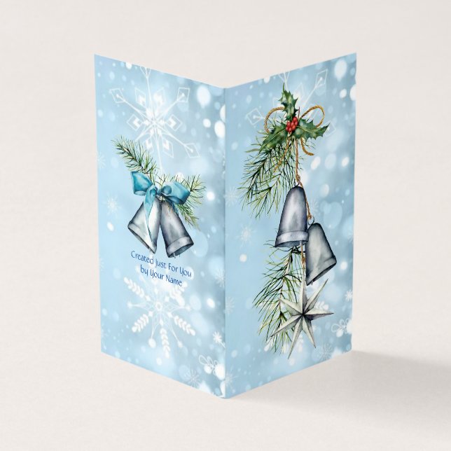 Cloches d'argent Bleu moderne Holly Aquarelle (Outside)