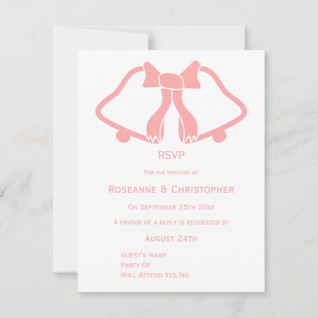 Cloches De Cartes RSVP De Mariage Rose Et Ruban (Devant)