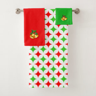 Cloches de Noël et motif étoile diamant rouge vert