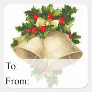 Cloches de Noël Vintage et étiquette cadeau Holly