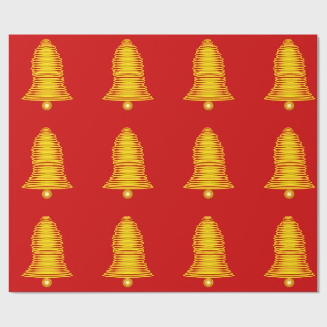 Cloches en or sur papier cadeau rouge (Plat)