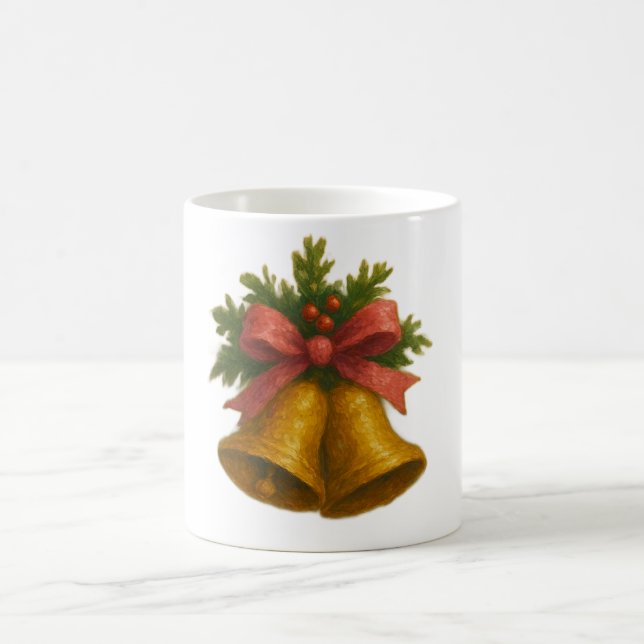 Clochettes de vacances dorées avec mug ruban rose (Centre)