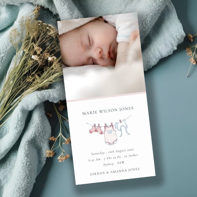 Clothesline rose Photo Faire-part de naissance béb (Créateur téléchargé)