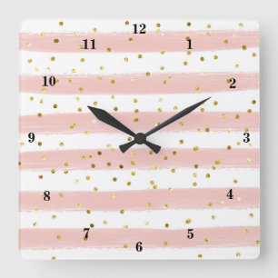 Clou moderne, Blanc, Grilles, Horloge Confetti Or