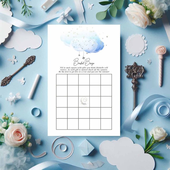 Cloud 9 Aquarelle Fête des mariées Bingo (Cloud 9 Watercolor Bridal Shower Bingo)