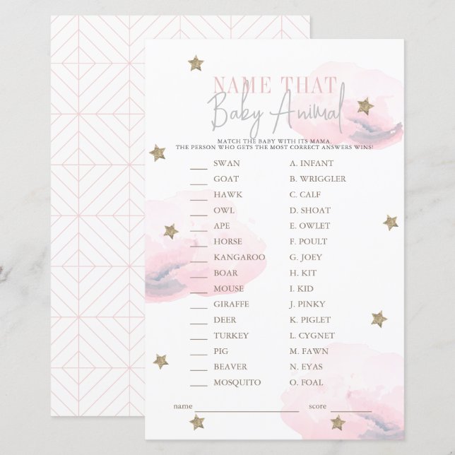 Cloud 9 étoiles rose Baby shower Nom de l'animal b (Devant / Derrière)