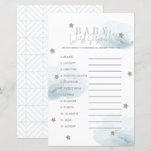 Cloud 9 Gold Stars Baby shower bleu Mot Scramble