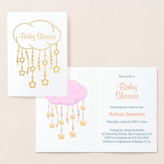 Cloud Beads Stars Mobile Baby shower Invitation (Affichage)