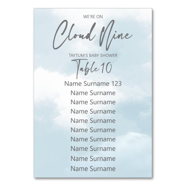 Cloud neuf cartes de numéro de table de baby showe (Par défaut)