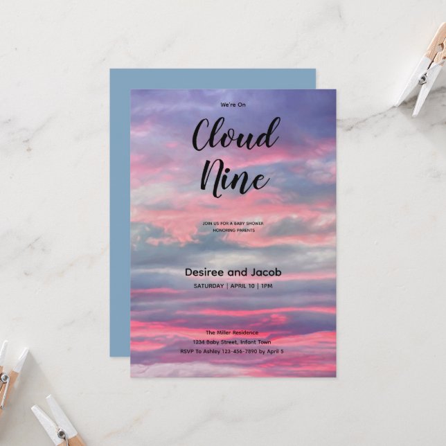 Cloud Nine Baby Boy Shower Invitations (Devant/Arrière en situation)